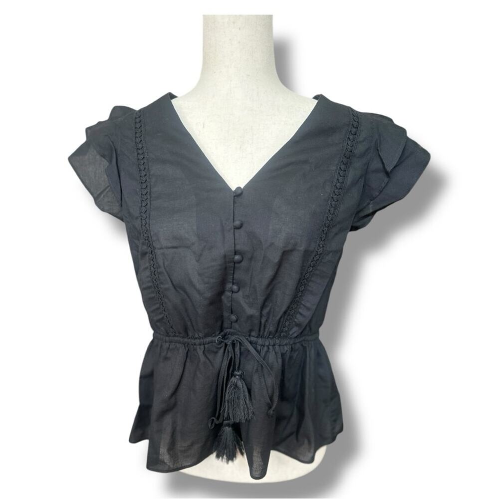 J.Crew - Women’s Black Flutter Sleeve Top Size Small